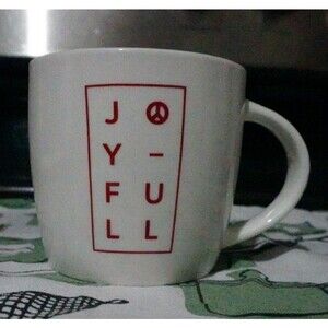 Starbucks Joyful Peace White Coffee Mug Red Letters Holiday Joy Full 14 fl. oz